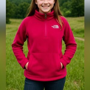 The North Face Sweater Large Youth Pink Pullover Quarter Zip Logo Fleece Girls